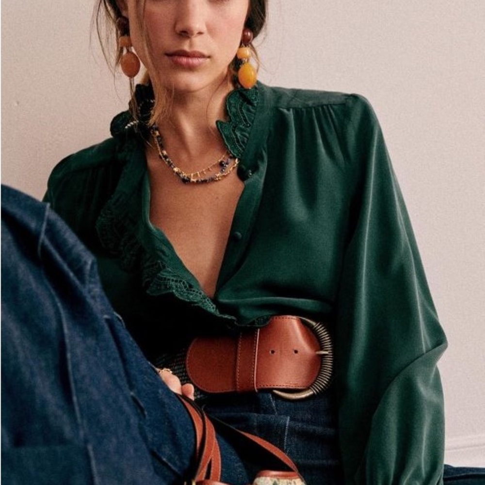 Sezane Chlo Shirt in bottle green
